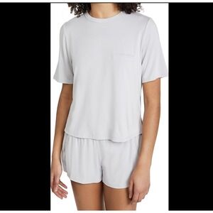 Eberjey Finley Patch Pocket Pajama Set Tee Shorts Bamboo Viscose Spandex M Gray